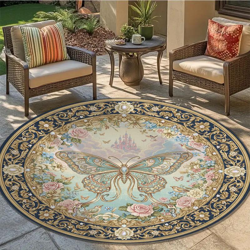 Butterfly Gorgeous Round Area Rug,Carpet Rug for Living Room Bedroom Sofa Playroom Decor,Non-slip Floor Mat85