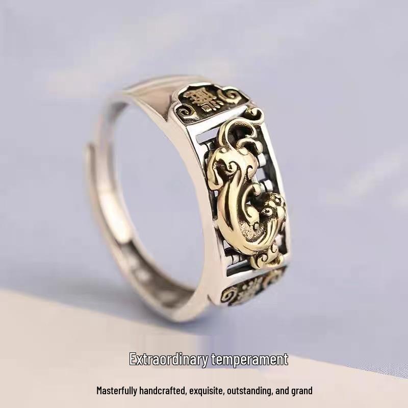 Retro Pixiu 999 Sterling Silver Open Ring: Stylish Wealth & Luck Charm for Men and Women