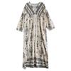 DIMANAF 2025 Women Plus Size Spring Long Dress Loose Basic Printing Vintage Casual Floral Oversize Long Sleeve Maxi