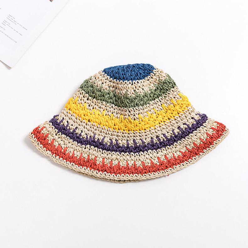 

Women s Summer Hat Handmade Colorful Bucket Hat Sunshade Sunhat Bohemia Beach Accessories Sun Protection Lady Cap Female New 56-58CM бежевий
