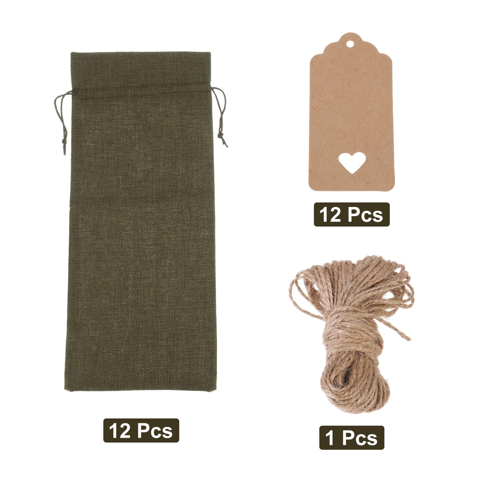 

12pcs Burlap Wine Bags Gift Tags Reusable Wine Gift Bag Pouches with Drawstrings Wine Bottle Bags for Wedding Christmas Party 35x15cm кофейный
