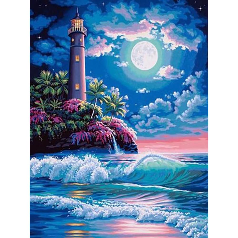 5D DIY Diamond Painting Sea Scenery Architecture Diamond Embroidery Painting Full Round Diamond Mosaic DIY Home Decor Gifts