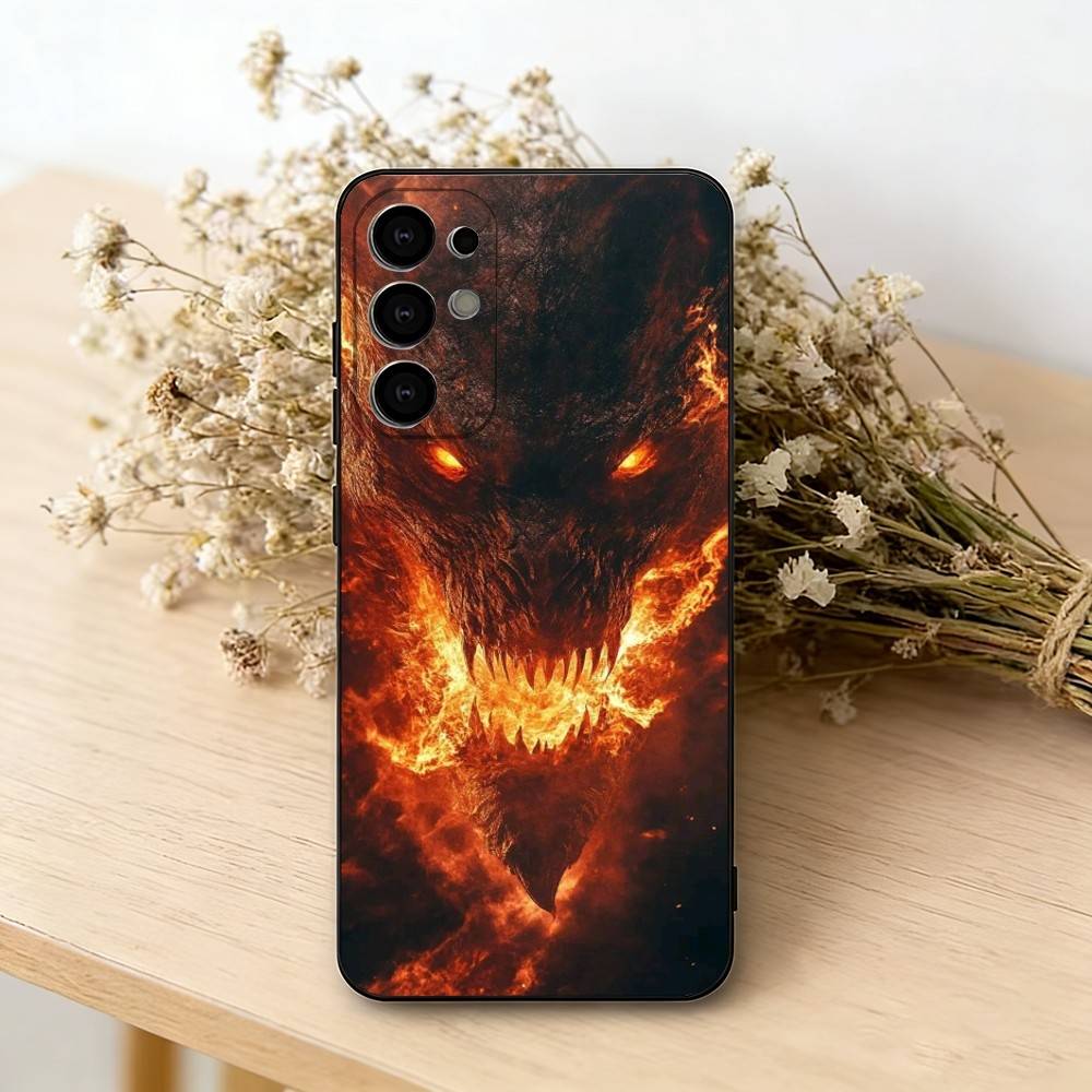 PC-Dragon Phone Case Black Silicone Soft For Samsung S25,S24,S21,S22,S23,S30,Ultra,S20,Plus,Fe,Lite
