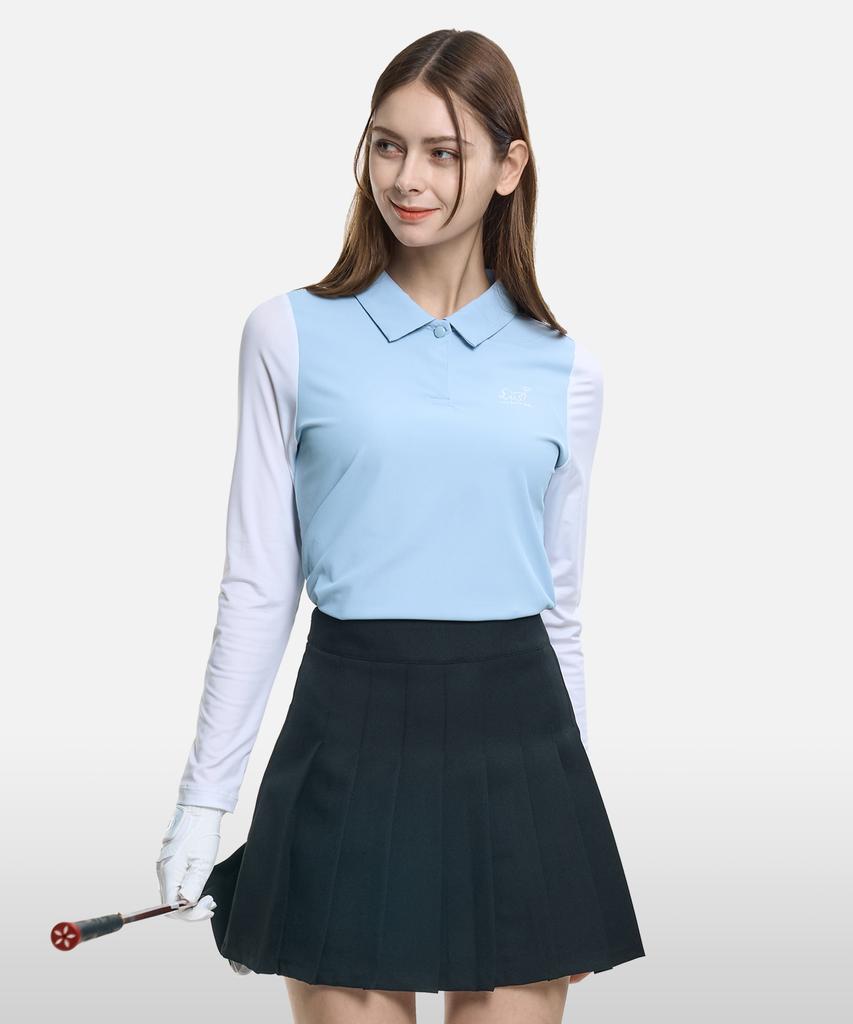 2ELA [2Pack] Lovely Shot Women'S Color-Blocked Sleeve Long Sleeve Collared T-Shirt 4 Colors (Type B)