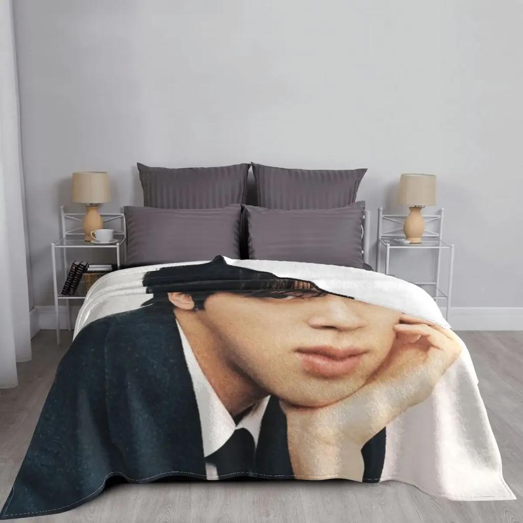Kim Seokjin Blankets Flannel Winter Cute Multi-function Super Soft Throw Blankets for Sofa Bedroom Quilt Travel Bedspread