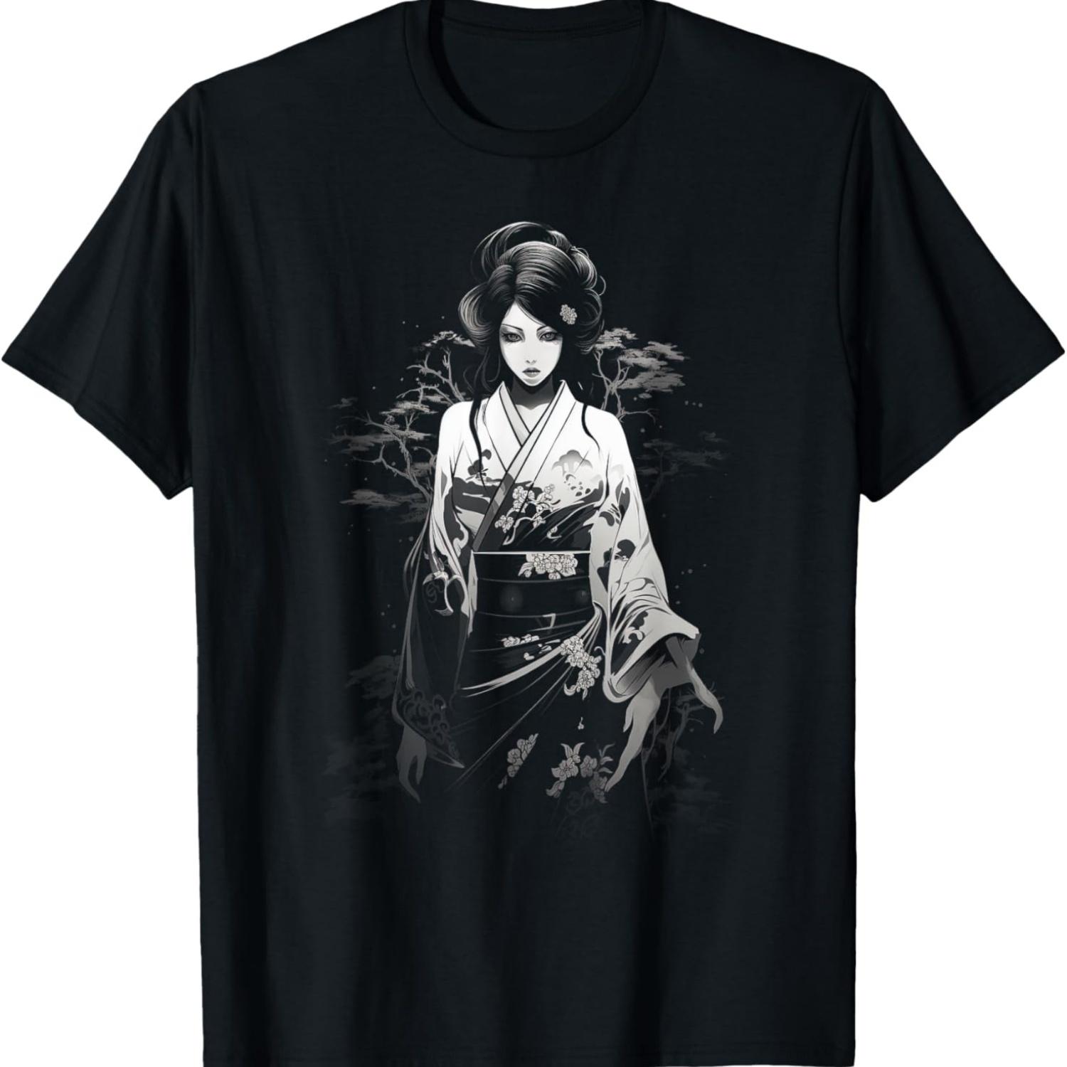 Japanese Cyberpunk Women Geisha T-Shirt(2) S чёрный