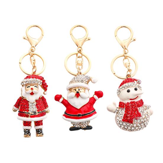Keychain Pendant Sparkling Rhinestones Santa Claus Design Metal Keyring Decorative Key Holder Friends Bag