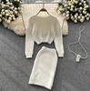 Autumn And Winter Plush Waist Short Section Knitted Sweater Plus High-Waisted Half-Body Skirt Temperament Two-Piece Suit Woman