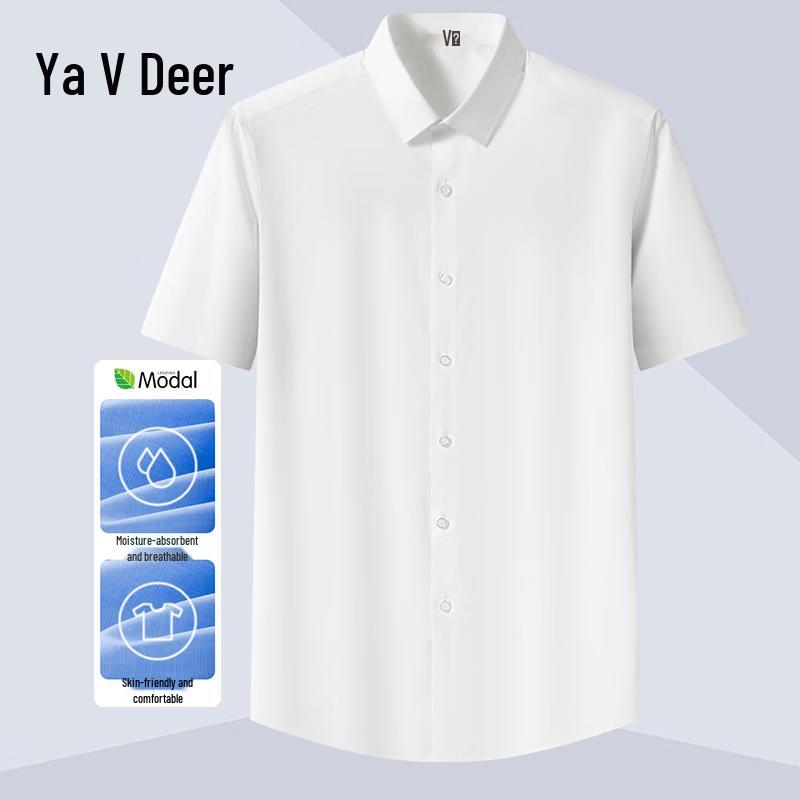 Yalu Men s Short-Sleeve Wrinkle-Resistant Modal Blend Business Casual Shirt 45