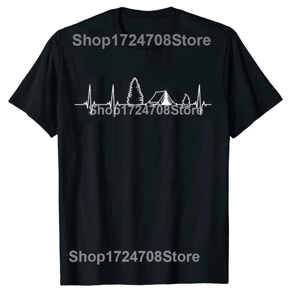 Funny Camping Heartbeat Graphic T-shirts Men Women's Fashion Casual Tshirt 100% Cotton Loose Oversized T Shirt