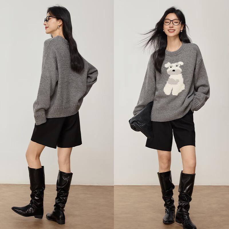 VICTORIA&VERA Women's Puppy Jacquard Knit Sweater