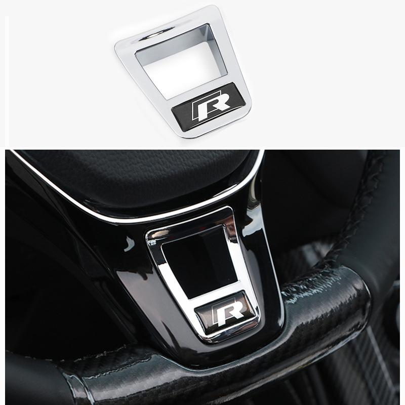 ABS Car Steering Wheel Trim Stickers R Logo Accessories For Volkswagen VW R-Line R GTI Polo T5 T-ROC Golf Passat Scirocco Jetta