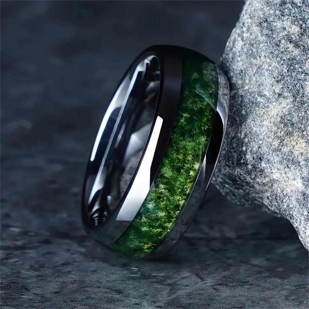 Fashion 8mm Men Stainless Steel Rings Inlay Galaxy Style Abalone Shell Rings For Men Wedding Engagement Band Jewelry Gift