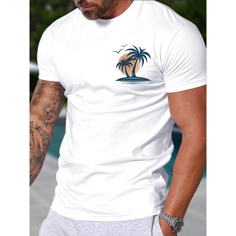 Summer Round Neck Coconut Tree Pattern 3D Print Colorful Top Fashionable Casual Short Sleeved Men's T-shirts