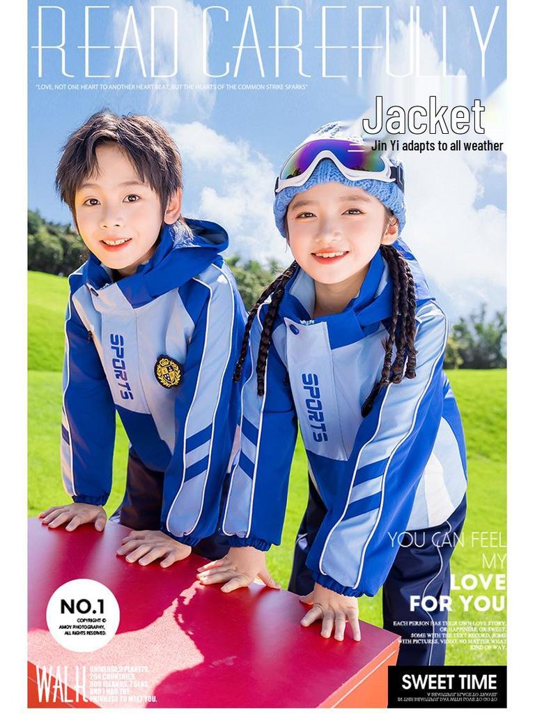 2025 Children's Windproof Winter Jacket & School Uniform 3-Piece Set for Kindergarten & Elementary Sports Day