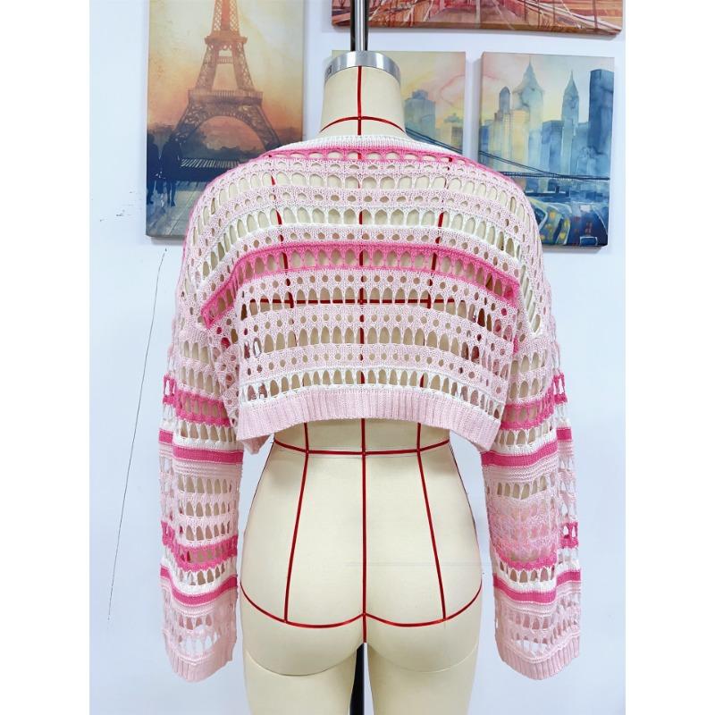 Übergröße Damen Sommer Neu Hohl Streifen Patchwork Sexy Bikini Strand Überwurf Top