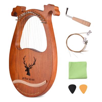 Harpe Lyre 16 Cordes Instrument à Cordes en Bois Massif avec Motif Élan Accordeur Cordes Nettoyage