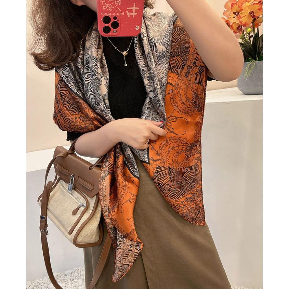 Glazed Ginkgo Silk Scarf Silk Women'S Spring And Autumn Mulberry Silk Scarf Air Conditioner Shawl Square Scarf