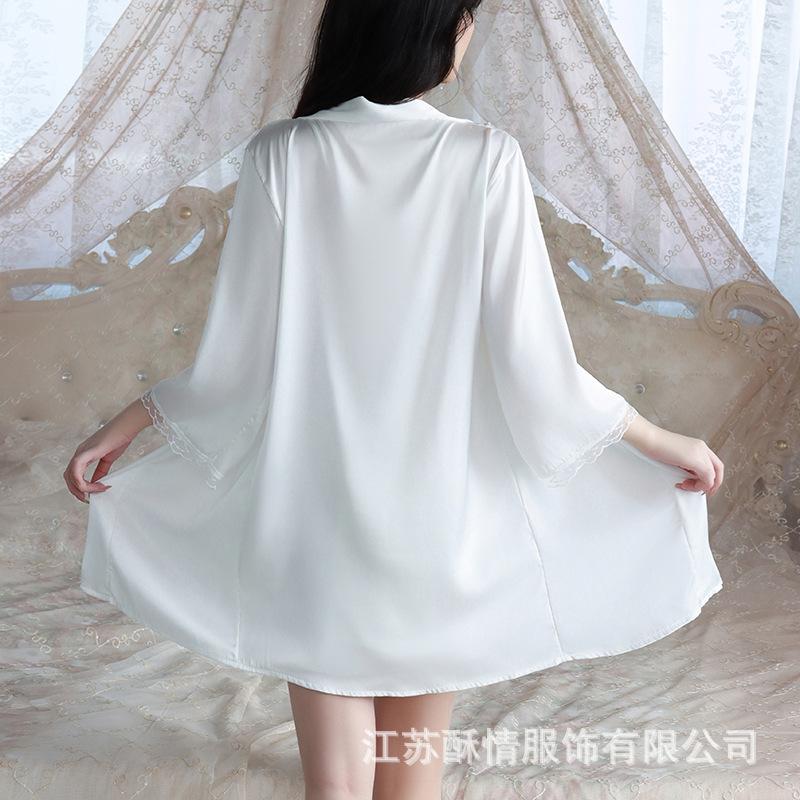 Crispy New Spring and Summer Comfortable Pajamas Backless Sweet Embroidered Lace Suspender Pajamas Women's Cardigan Loungewear Set