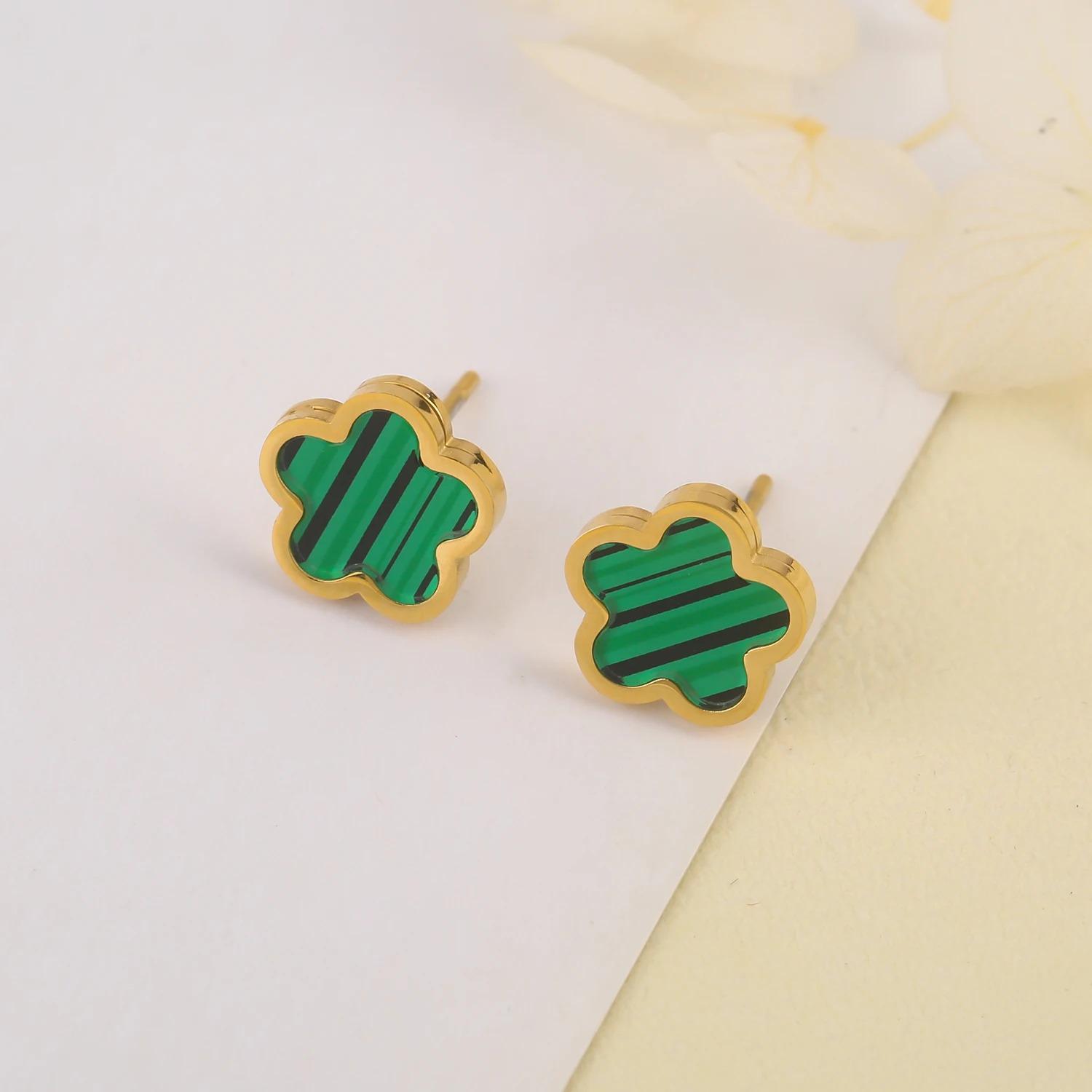 

Высококачественная нержавеющая сталь Набор из цветка с пятью лепестками Браслет Ожерелье Серьги Простой Для женщины Вечеринка День рождения Циркон Подарок Клевер