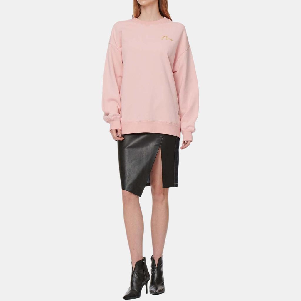 Evisu FW21 Cartoon Curved Moon Sea God Print Long Sleeve Round Neck Sweatshirt Women Sweatshirt Pink 2EAHTW1SW362OSCT
