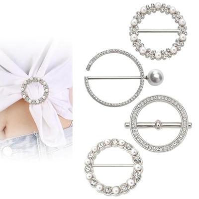 4 Pcs Clothes Corner Knotted Buttons Round Circle Shape Faux Pearl Rhinestone Decor Scarf Ring