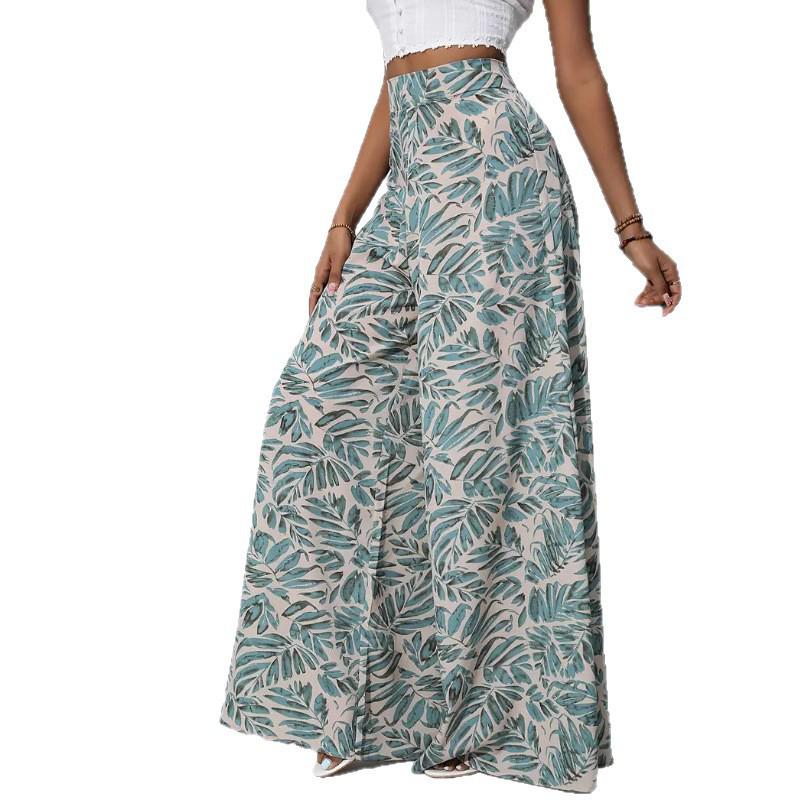 European American Holiday Style Wide Leg Printed Casual Pants - Spring, Summer, Autumn 
