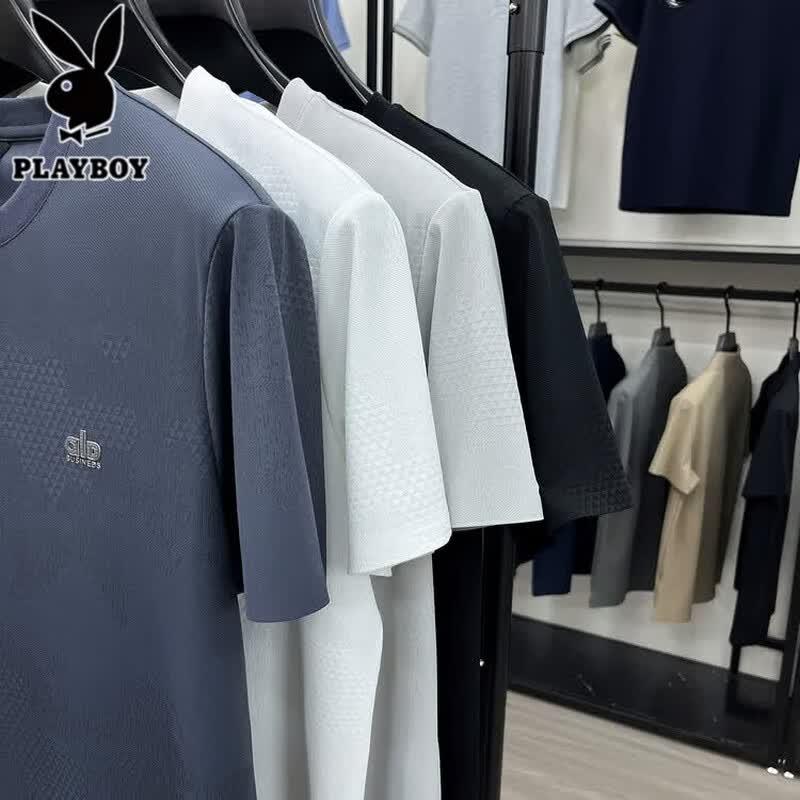 PLAYBOY Men's Ice Silk Cooling Jacquard T-Shirt