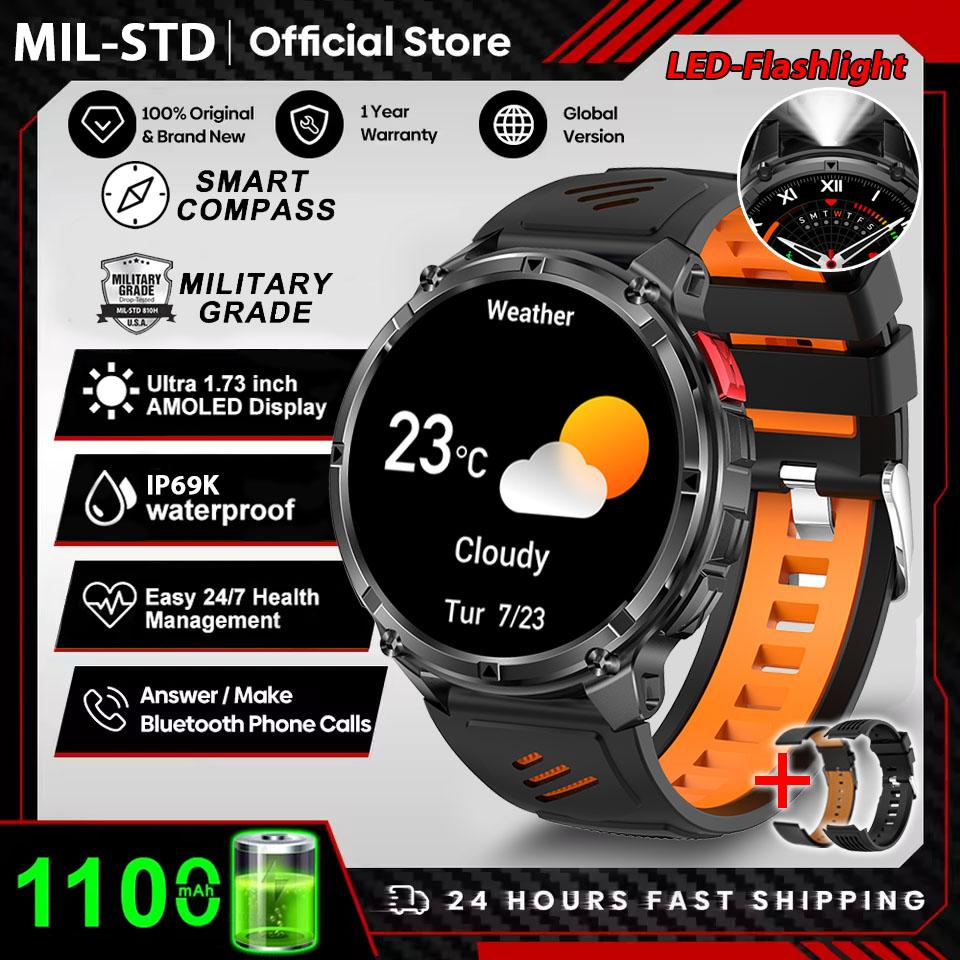 2026 New Outdoor 1100mAh Large Battery Watches Men GPS Compass Waterproof Sports Smart Watch Bluetooth Call AMOLED HD Smartwatch