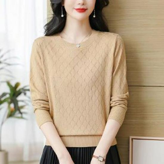 

2026 Spring Knitwear Top for Moms: Loose-Fit, Long Sleeve T-Shirt for Mid-Aged Women (50+) One Size