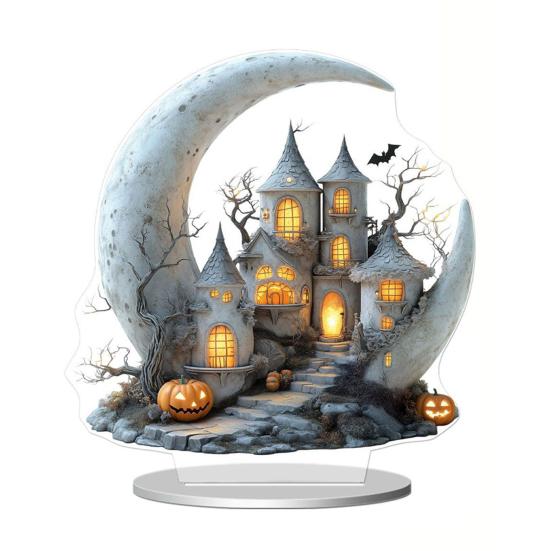 Halloweenské ozdoby 2D akrylová plochá strašidelná dekorace se svíčkou Strašidelná noční světelná ozdoba na stůl Domov Kancelář Kavárna