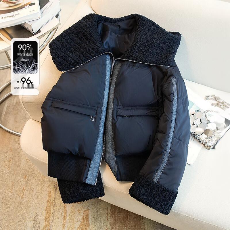 Women s 90% Duck Down Lapel Patchwork Winter Jacket XL