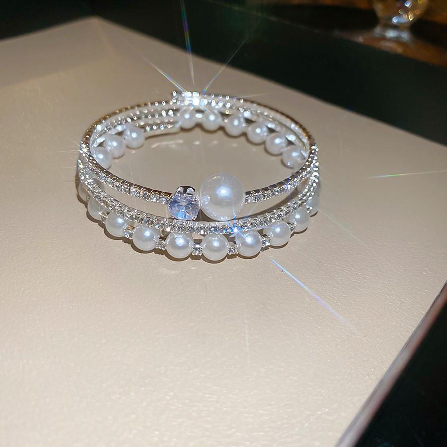 Super Flash Zircon Round Heart-shaped Flower Multi-layer Open Bracelet Exquisite and Beautiful Bracelet Light Luxury Jewelry Women