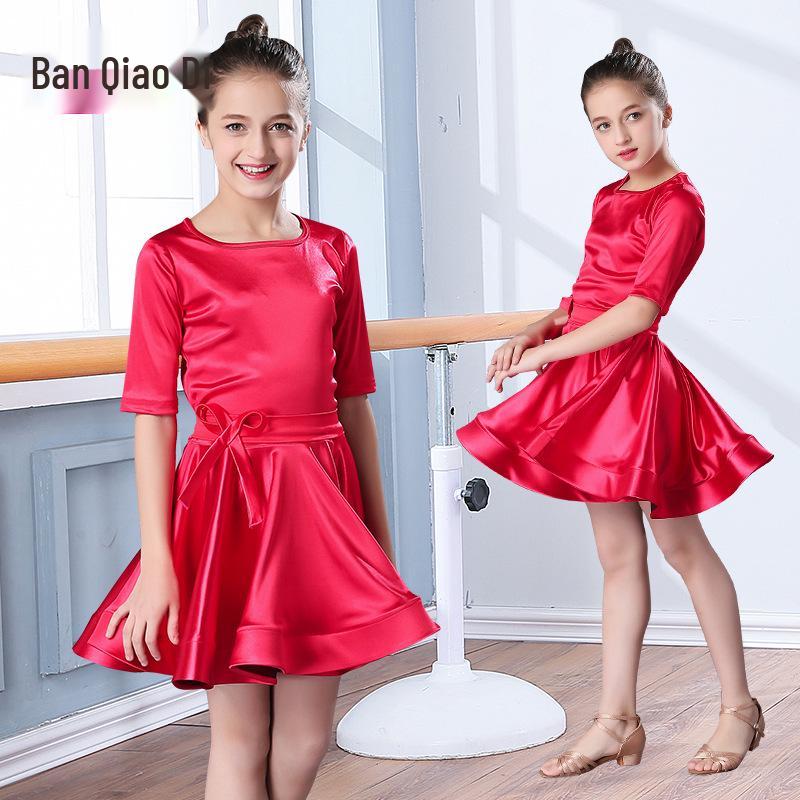 Mid-Sleeve Latin Dance Skirt for Girls – Competition & Performance-Grade Dancewear