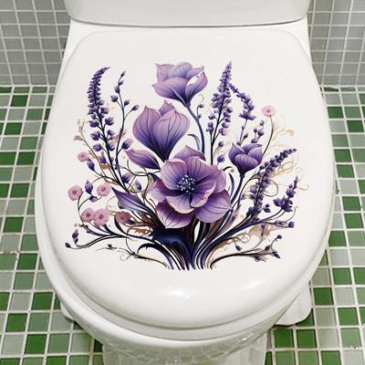 Lila Blume Bush Kreative Toilette Aufkleber Toilette Deckel Dekoration wasserdichte Aufkleber Decals