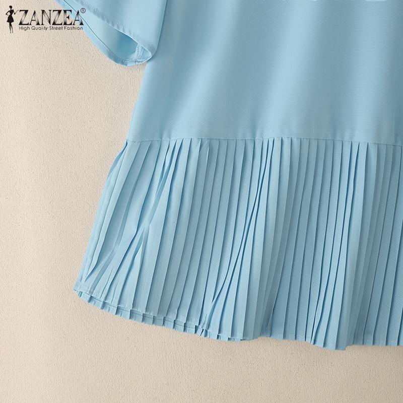 ZANZEA Women Casual Round Neck Loose Short Sleeve Blouse