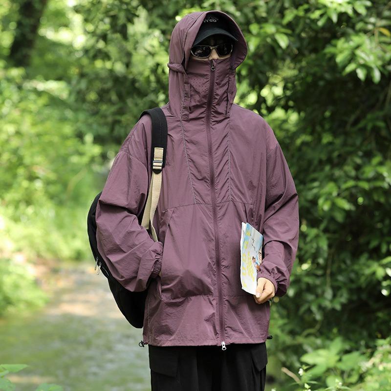 

Summer Men s Lightweight and Quick-drying UPF100+ Anti-ultraviolet Sunscreen Hooded Jacket S фиолетовый