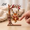 Christmas Bookshelf Decorations Wooden Ornaments, Santa Snowman Figurine with Moving Holiday Desktop Swing, Rustic Tabletop Centerpiece for Desk Shelf