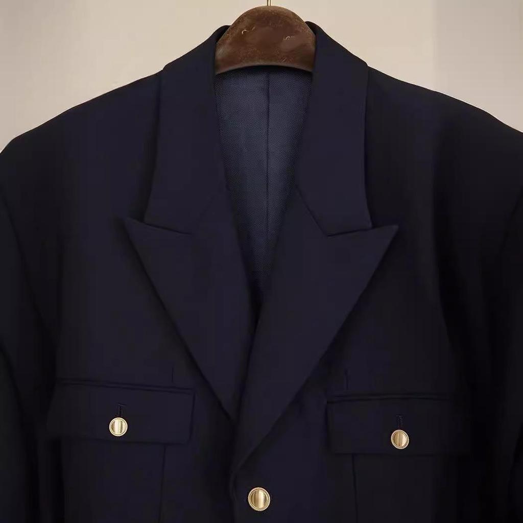 Metal Düğmeli Lacivert Modern Moda Takım Elbise