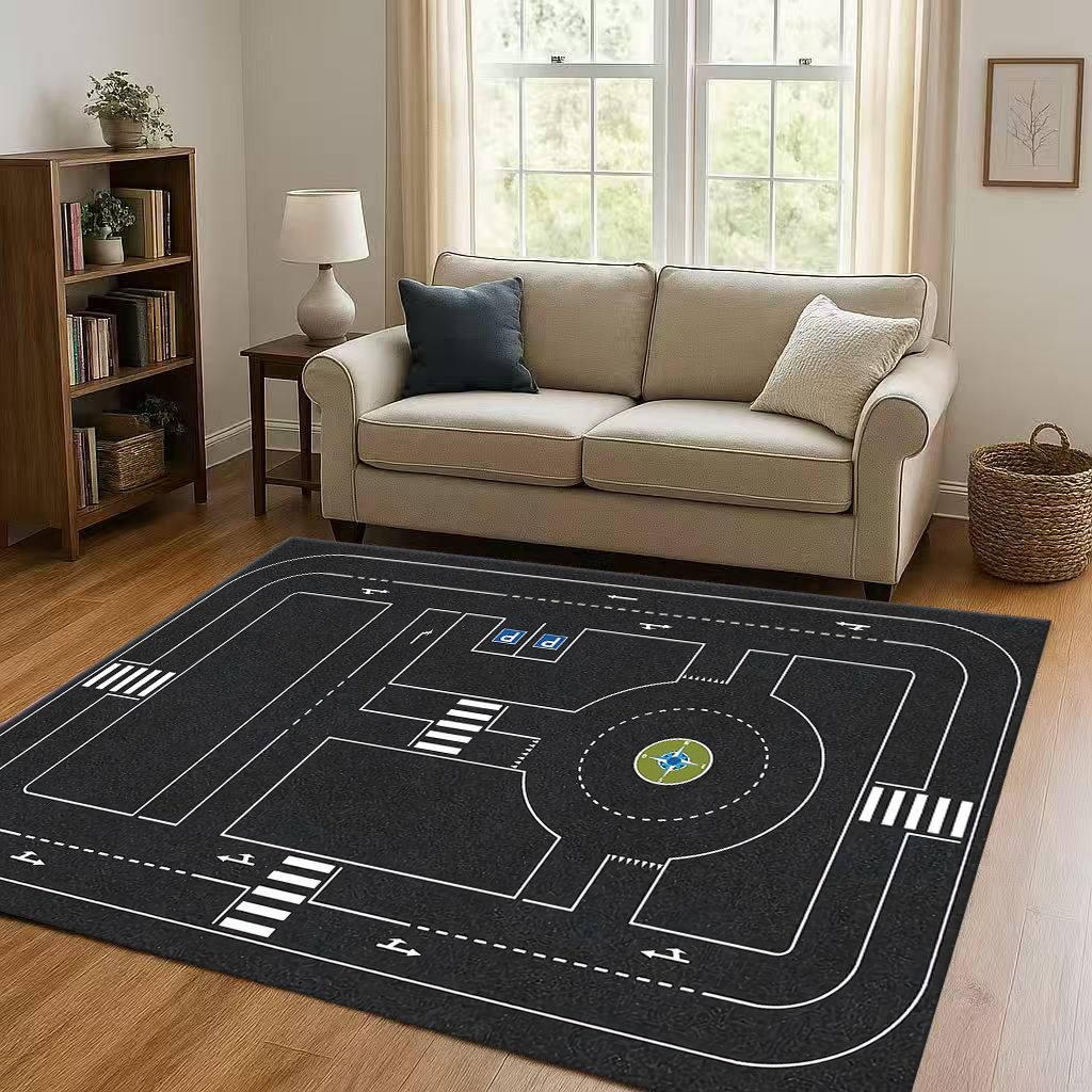 City Street Road Traffic Race Track Child Interaction Game Cartoon Living Room Kid Playroom Non-Slip Area Rug Carpet for Bedroom