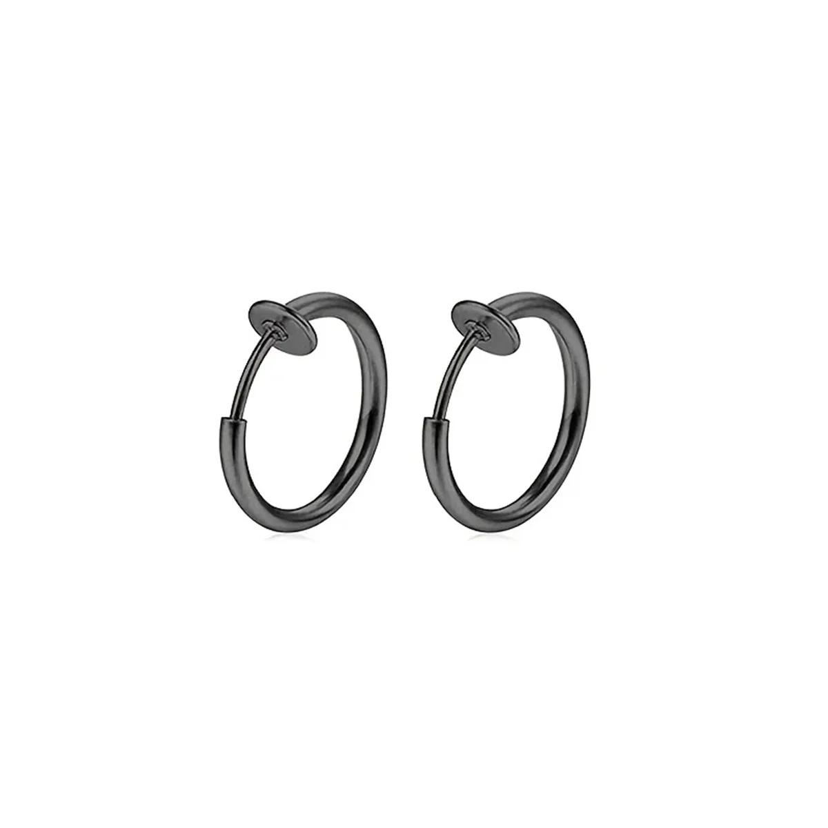 

2pc/set Fake Nose Ring Hoops, Clip on Ear Fake Septum Ring Non Piercing Spring Hoop Earrings Lip Ring Fake Cartilage Earrings 12mm чорний