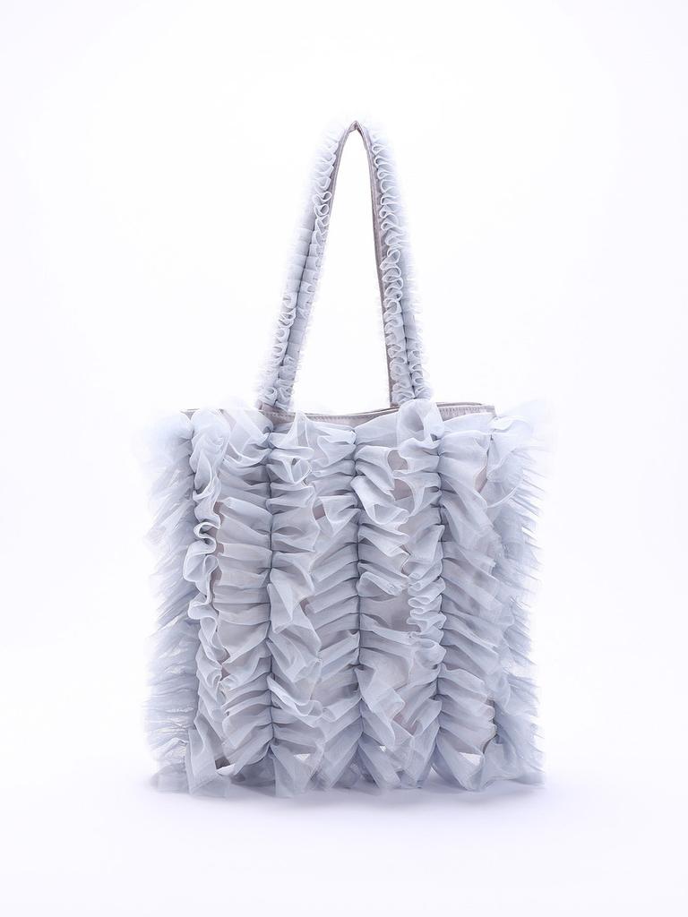 Lace Tote Bag For Women With Frills And Tassels Soft Shoulder Purse For Daily Use