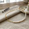 EFFIE QUEEN 925 Sterling Silver Elegant 14K Gold Natural Freshwater Pearls Choker Necklace Paperclip Chain Strand Present GPN13