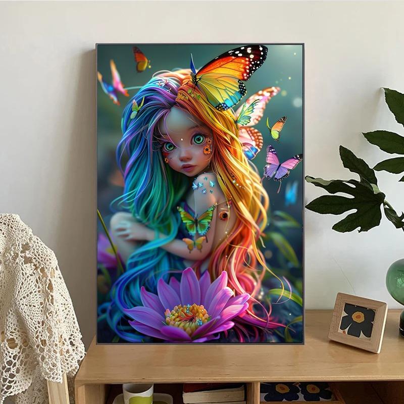 Poster e Stampe di Farfalle Colorate, Fate, Fiori Fantasy, Ragazza dei Fiori, Pittura su Tela, Arte da Parete, Quadro per Soggiorno, Decorazione per la Casa