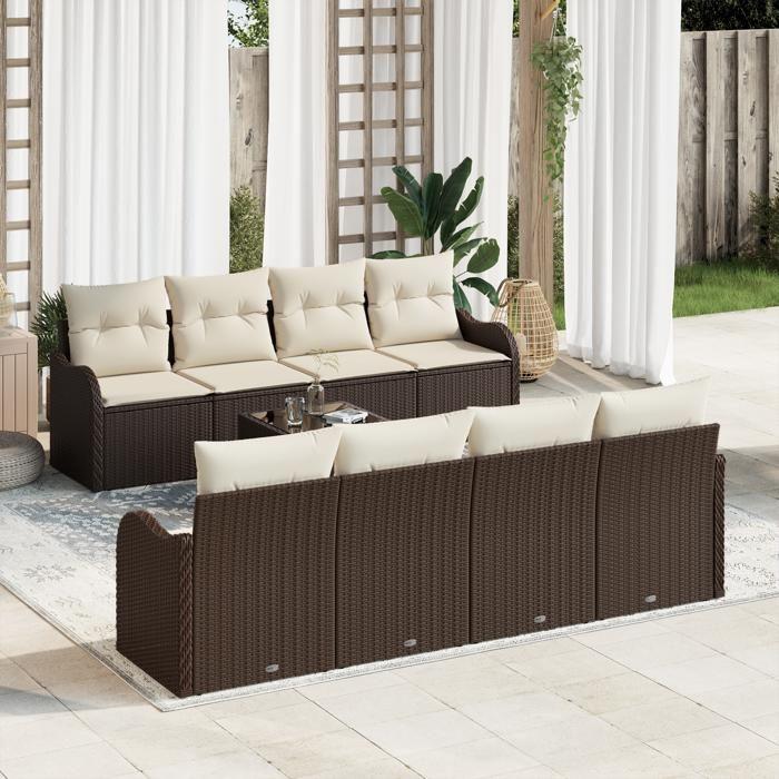 Ensemble de canapés de jardin vidaXL de 9 pièces avec coussins en poly rotin marron, Canapé de jardin vidaXL 2 places 3345628