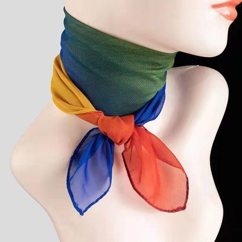 

Модный маленький квадратный шарф, постепенно меняющий цвет, шифоновый шелковый шарф, декоративный шарф-повязка на голову для танцев, шелковый шарф gradual change color -- red yellow