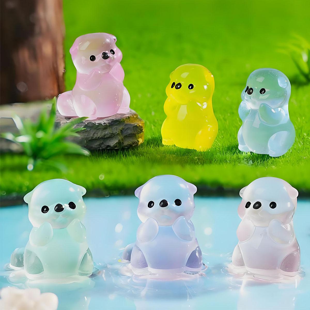 10/20Pcs Luminous Small Resin Marine Animals Glow In The Dark Cute Sea Otter Animals Small Miniature River Otter Figures For Diy