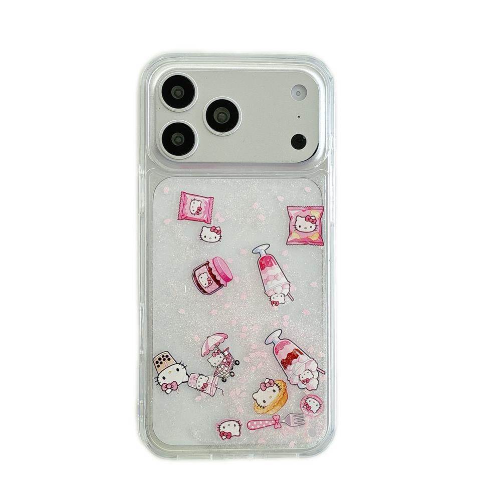 

Cute Cartoon Sanrio Hello Kitty Bling Glitter Liquid Quicksand Phone Case For iPhone 17 16 15 14 13 Pro Max Clear Hard Cover iPhone17 Pro