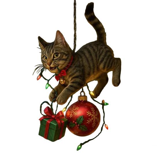 Cat Christmas Ornament Cute Kitten Christmas Ball Ornament 2D Flat Hanging Charm for Car Rearview Mirror
