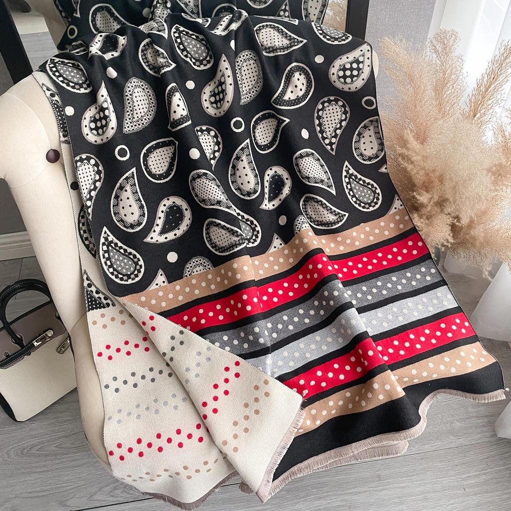 Color Polka Dot Cashew Flower Imitation Cashmere Scarf Women'S Fashion Thickened Warm Double-Sided Shawl Scarf